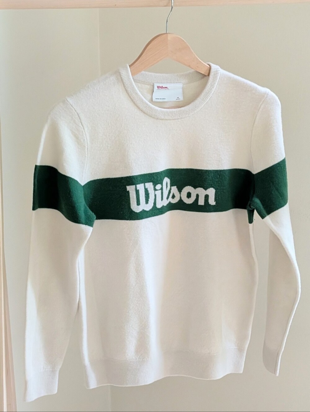 Wilson Bold Varsity Striped Preppy Crewneck Sweater In Ivory/Forest Green - M